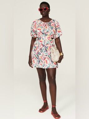 Peter Som Pink and Blue Floral Puff-Sleeve Mini Dress